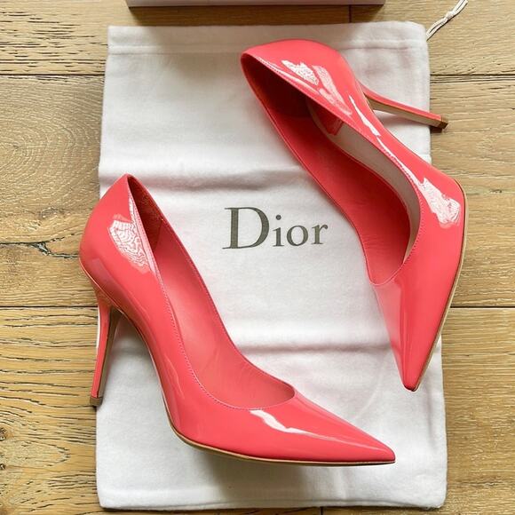 DIOR Cherie Patent Leather Pump Heels Coral Pink Size 38 / 7.5 - Picture 3 of 8
